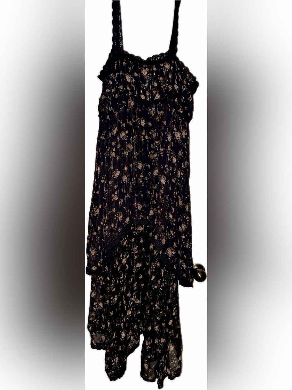 Zara Black Floral Pleated Maxi Dress with Gold Print